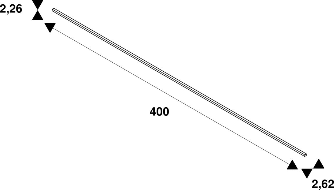 Technical drawing of a 400mm white metal rod with mounting points.