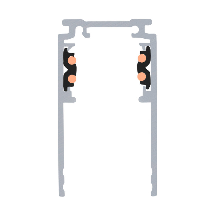 Aluminum profile cross-section, silver finish, with black and copper-colored seals.
