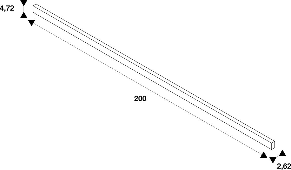 Technical drawing of a white rectangular bar with dimensions.