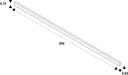 Technical drawing of a white rectangular bar with dimensions.