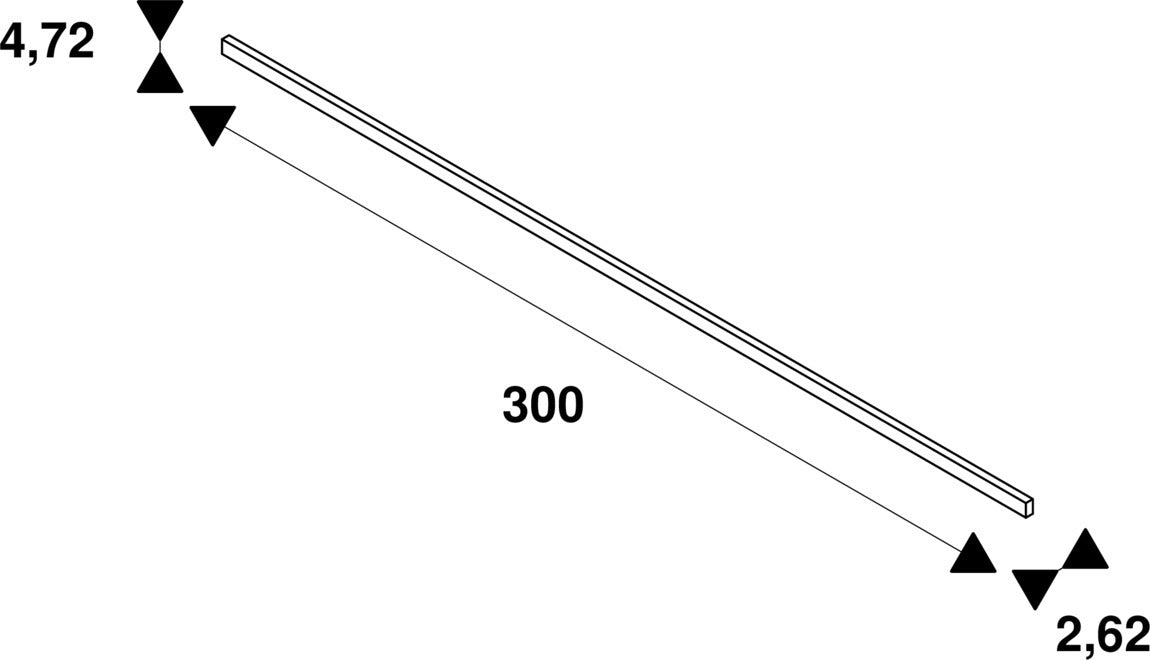 Technical drawing of a 300mm long, rectangular bar with measurements.