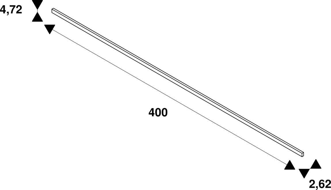 Technical drawing of a 400mm long, rectangular bar, showing dimensions.