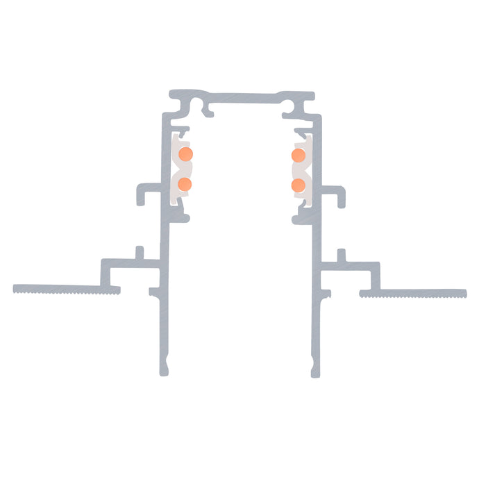 Aluminum LED channel profile, silver finish, with orange diffusers, for surface mounting.