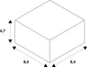 Diagram of a white cube with dimensions 8.4 x 8.4 x 4.7.