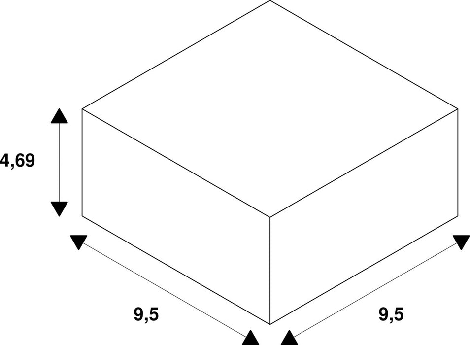 Dimensioned drawing of SLV L-connector, 48V TRACK, for mounting track deep, left, black