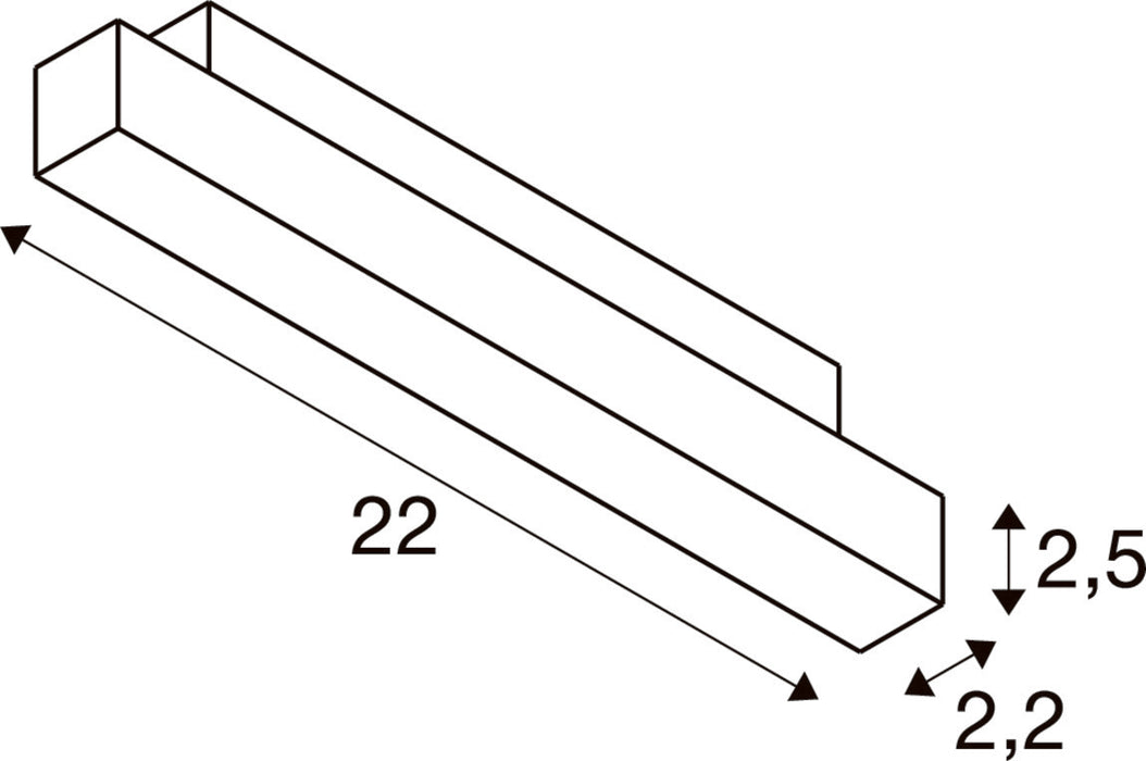 Technical drawing of a 22-unit-long channel profile with dimensions 2.5 and 2.2.