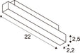 Technical drawing of a 22-unit-long channel profile with dimensions 2.5 and 2.2.