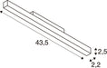 Technical drawing of a rectangular bar with dimensions 43.5 x 2.2 x 2.5.