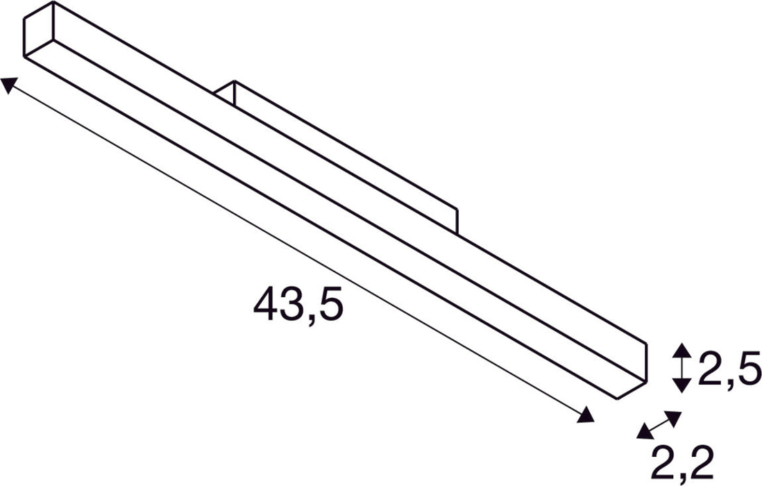 Dimensioned drawing of SLV Aluminium IN-LINE 44, 48V Spot, Darklight Reflector, DALI, black, 14W, 1250lm, 4000K, CRI90, 35°