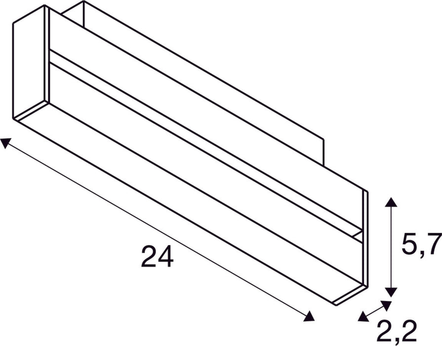 Dimensioned drawing of SLV Aluminium IN-LINE 24, 48V Spot, Move, Darklight Reflector, DALI, black, 7.3W, 650lm, 4000K, CRI90, 35°