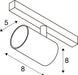 Line drawing of a track light fixture with dimensions.