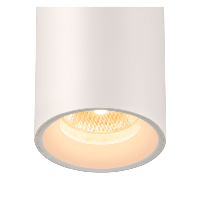 White cylinder surface-mounted light fixture.