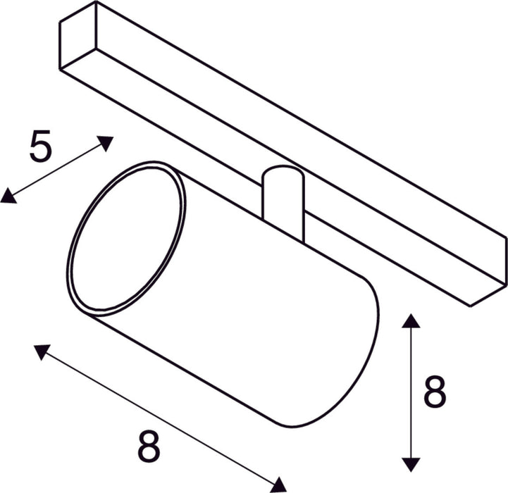 Dimensioned drawing of SLV Aluminium NUMINOS® XS, 48V spot, round, 4000K, 8.7W, DALI 2, 55°, matt black