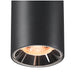 Black cylinder surface-mounted light fixture with textured finish and chrome reflector.