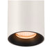 White cylinder surface-mounted light fixture with black interior.