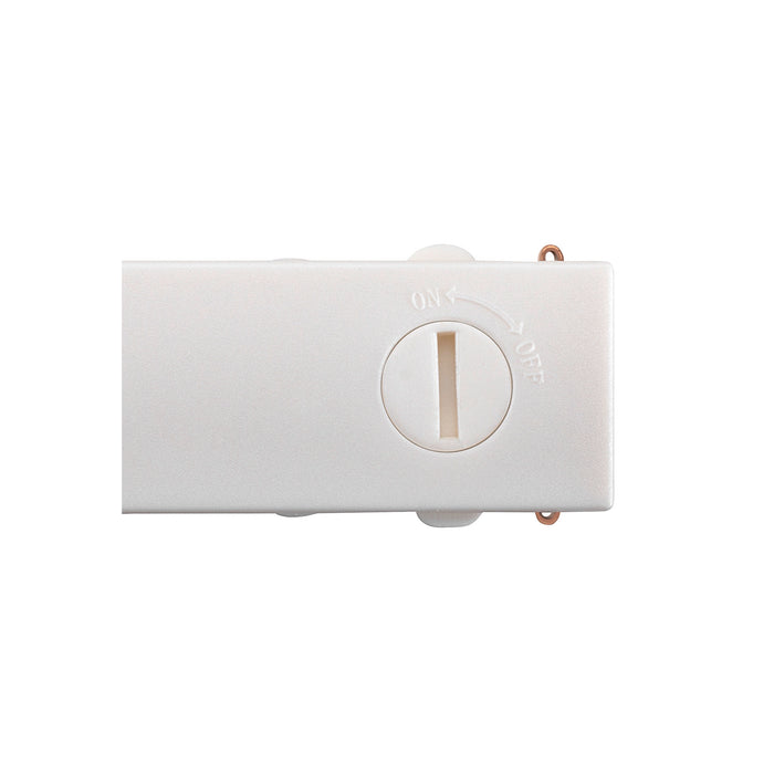 White plastic battery box with on/off switch and copper connectors.