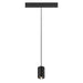Black metal cylinder pendant light fixture, ceiling mounted.