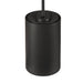 Black cylinder pendant light fixture, metal with matte finish.