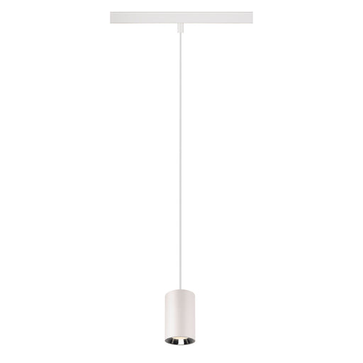 SLV NUMINOS® XS, 48V pendant light, pendant length 150cm, 4000K, 20°, DALI 2, matt white / glossy chrome
