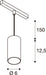 Technical drawing of a cylindrical pendant light fixture with dimensions.