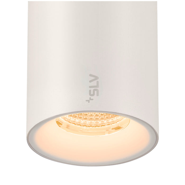 White aluminum cylinder surface-mounted downlight.