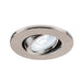 Recessed ceiling light fixture, brushed nickel finish, adjustable spotlight.