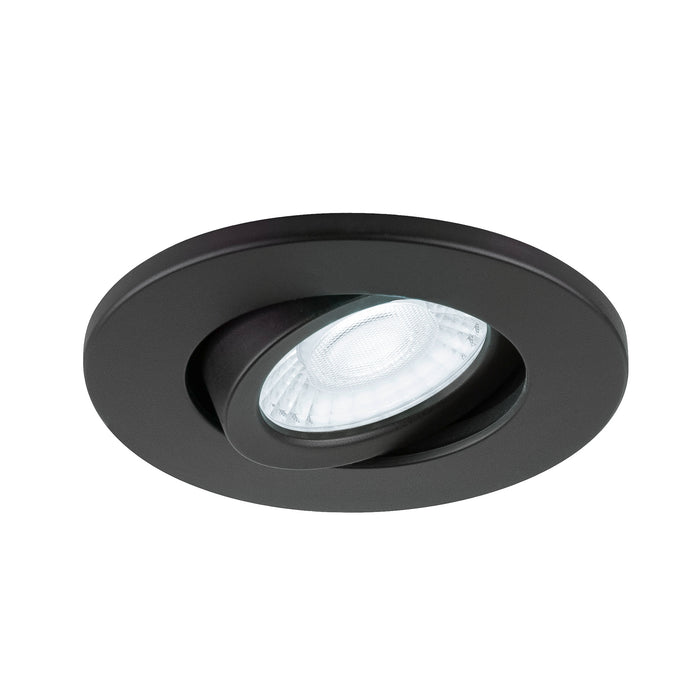Recessed ceiling light fixture, black finish, adjustable spotlight.