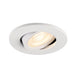 White recessed ceiling light fixture with adjustable head.