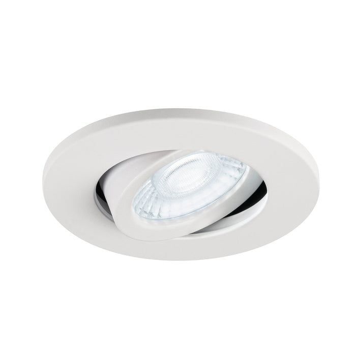 White recessed ceiling light fixture with adjustable bulb.