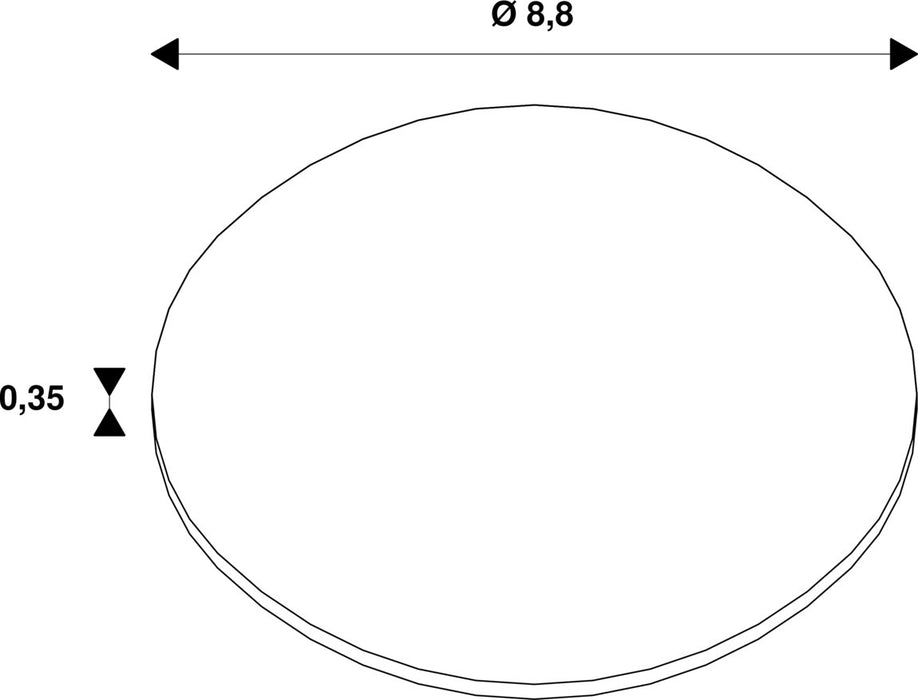 Technical drawing of an oval shape with dimensions 8.8 and 0.35.
