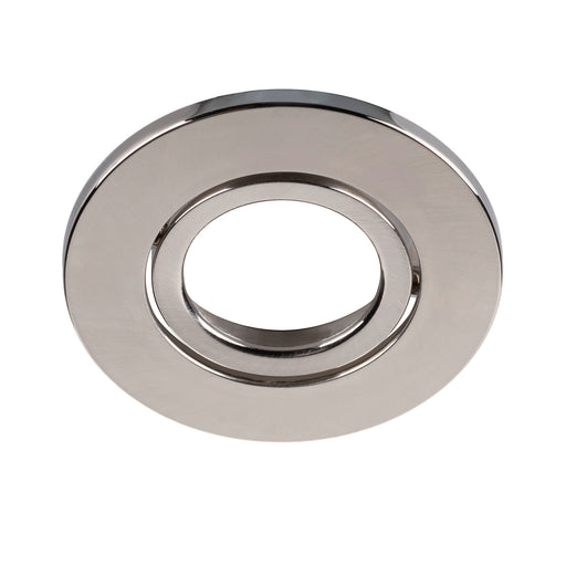 Metal recessed lighting trim, polished nickel finish.