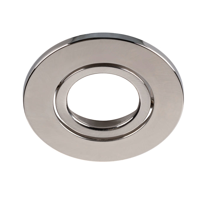 Metal recessed lighting trim, polished nickel finish.