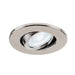 Brushed nickel recessed ceiling light fixture.