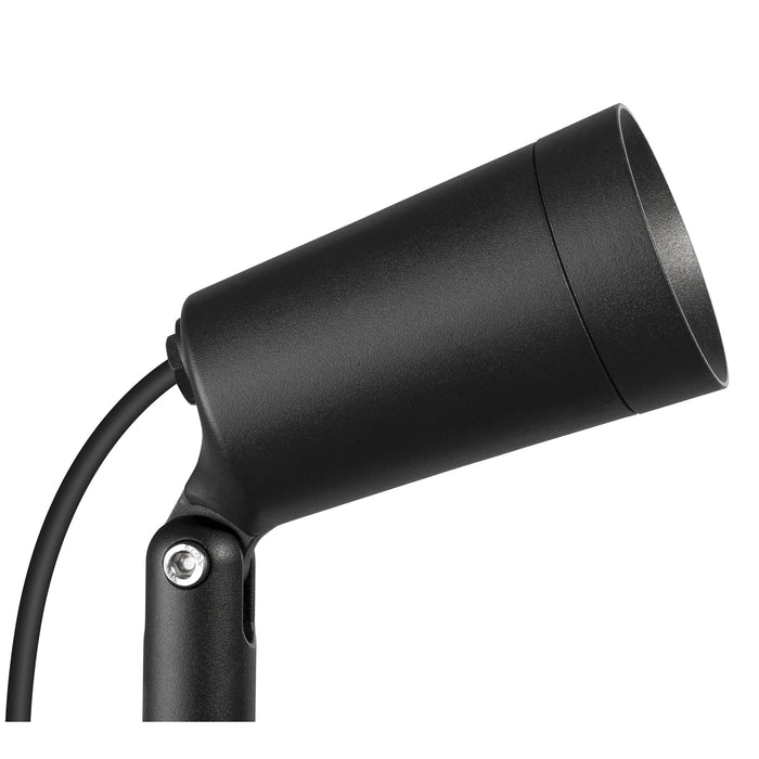 Black metal spotlight with adjustable bracket.