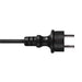 Black plastic European Type C power plug with metal pins.