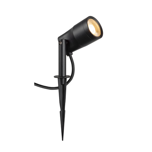 Black metal spotlight with stake mounting.