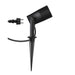 Black metal spotlight with stake mount and plug.
