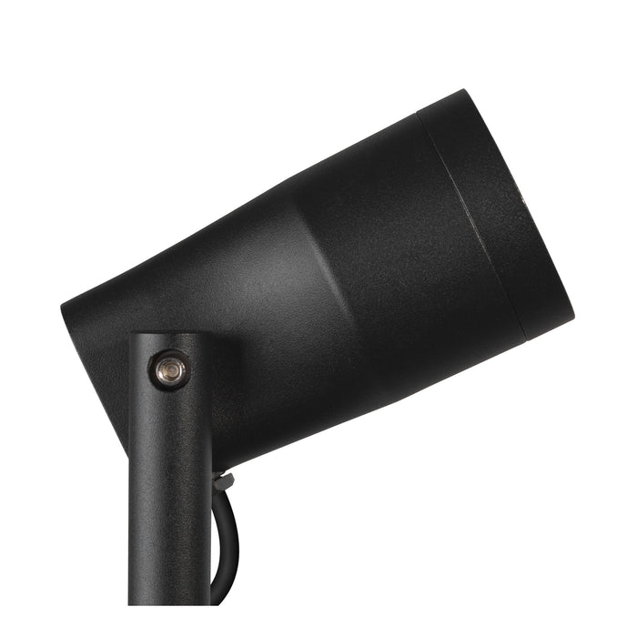 Black metal landscape spotlight, textured finish, ground mount.