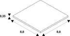Diagram of a square white tile with dimensions 8.8 x 8.8 and a thickness of 0.35.