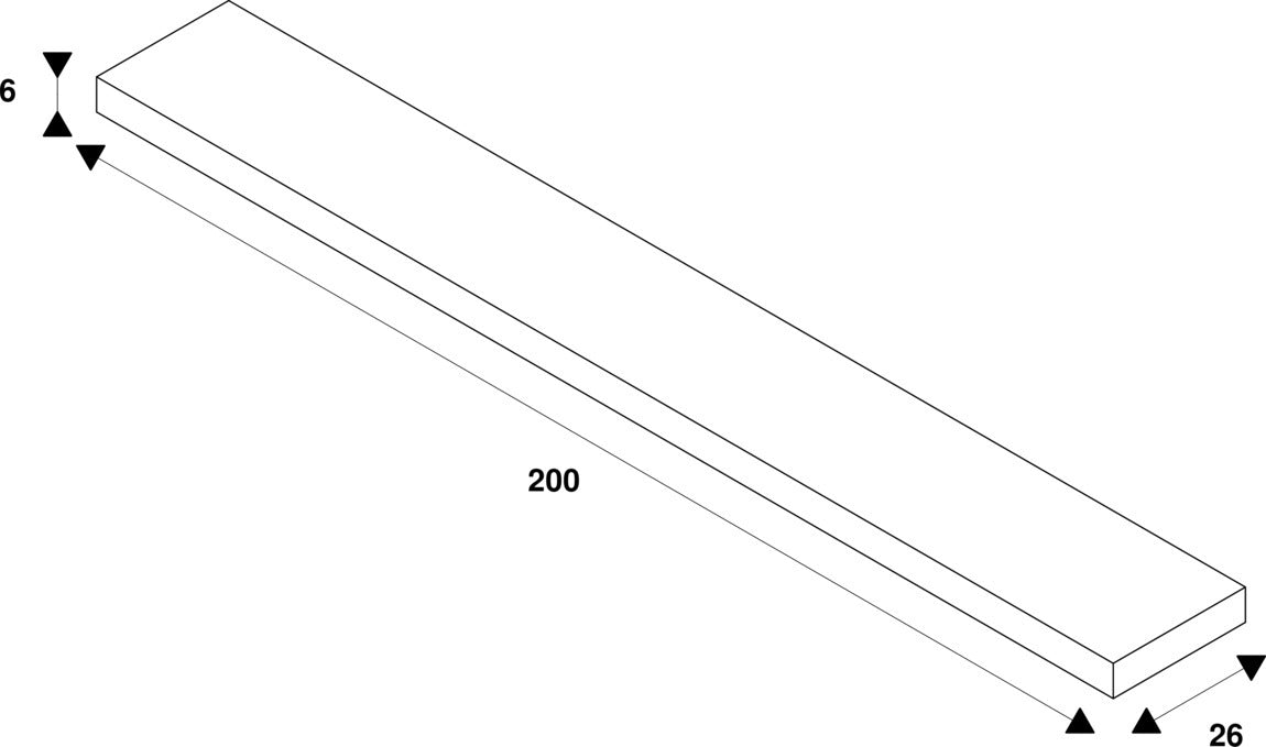 White rectangular plank with dimensions 200 x 26 x 6.
