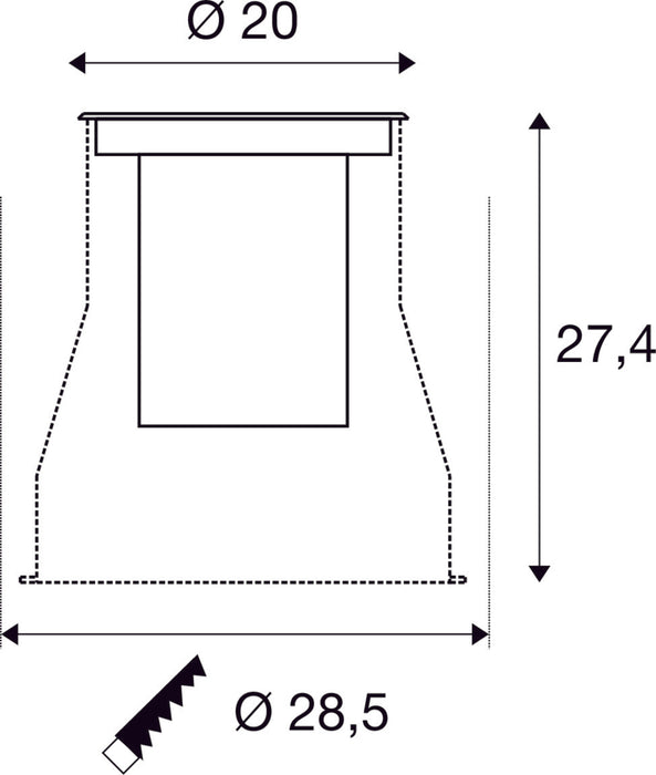 Dimensioned drawing of SLV DASAR® L, round cover 24° 3000K incl. DALI driver stainless steel