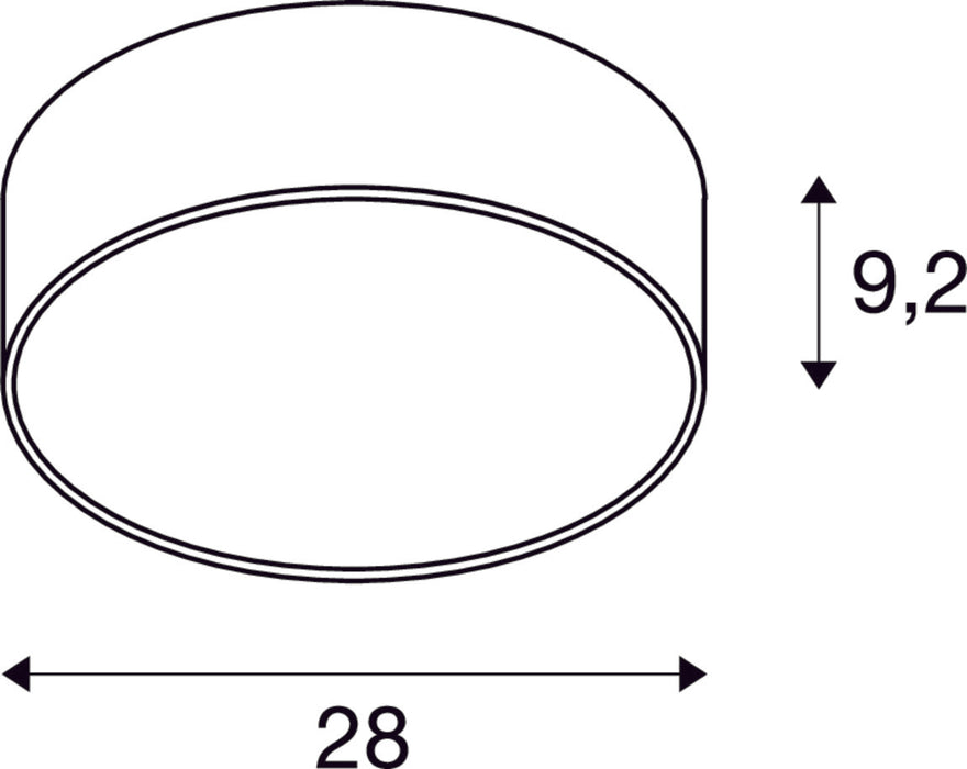 Dimensioned drawing of SLV MEDO® PRO 30, wall- and ceiling-mounted light, round, 3000/4000K, 10W, DALI, Touch, 70°, UGR<19, black