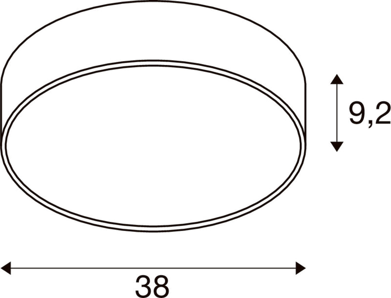 Dimensioned drawing of SLV MEDO® PRO 40, wall- and ceiling-mounted light, round, 3000/4000K, 19W, DALI, Touch, 110°, white