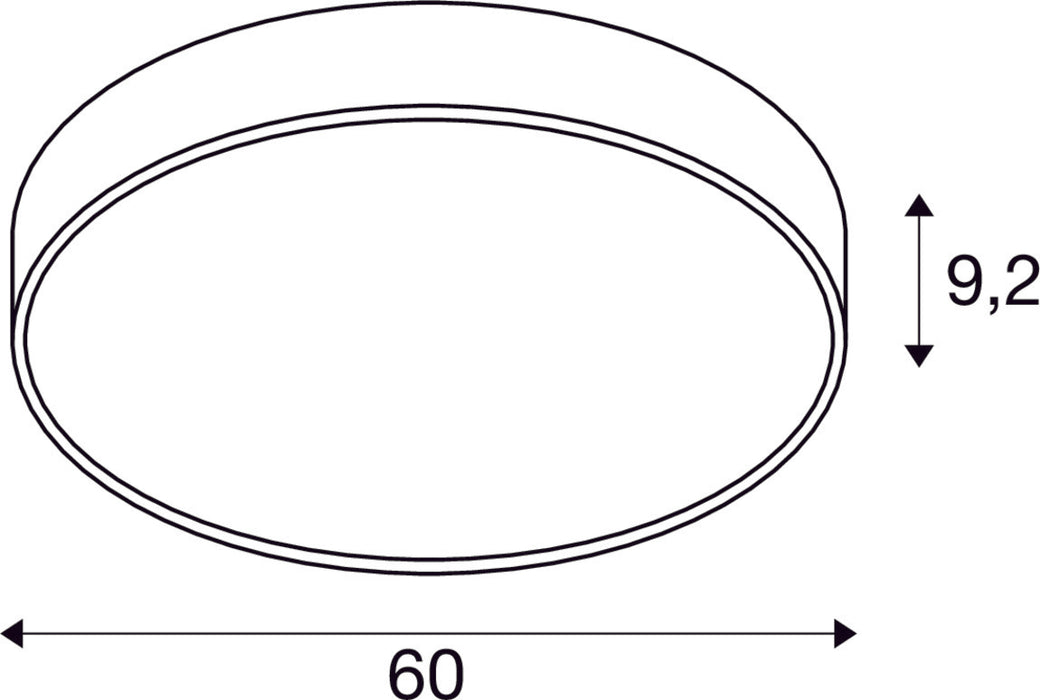 Dimensioned drawing of SLV MEDO® PRO 60, wall- and ceiling-mounted light, round, 3000/4000K, 39W, DALI, Touch, 110°, black