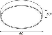 Dimensioned drawing of SLV MEDO® PRO 60, wall- and ceiling-mounted light, round, 3000/4000K, 37W, trailing-edge phase, 80°, UGR<19, white