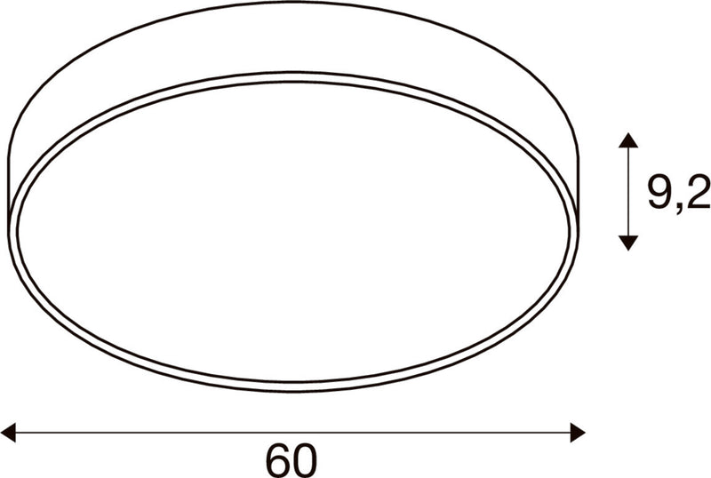 Dimensioned drawing of SLV MEDO® PRO 60, wall- and ceiling-mounted light, round, 3000/4000K, 37W, trailing-edge phase, 80°, UGR<19, white