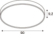 Dimensioned drawing of SLV MEDO® PRO 90, ceiling-mounted light, round, 3000/4000K, 75W, DALI, Touch, 80°, UGR<19, white