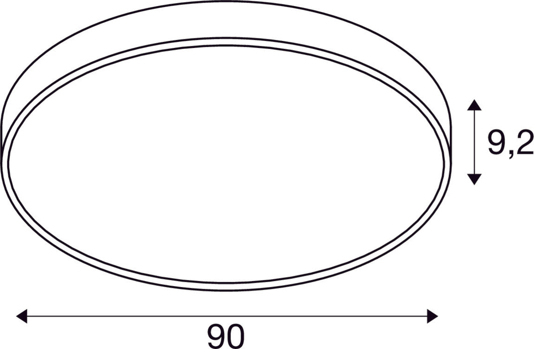 Dimensioned drawing of SLV MEDO® PRO 90, ceiling-mounted light, round, 3000/4000K, 75W, DALI, Touch, 110°, white