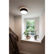 Black and white ceiling light fixture, flush mount.