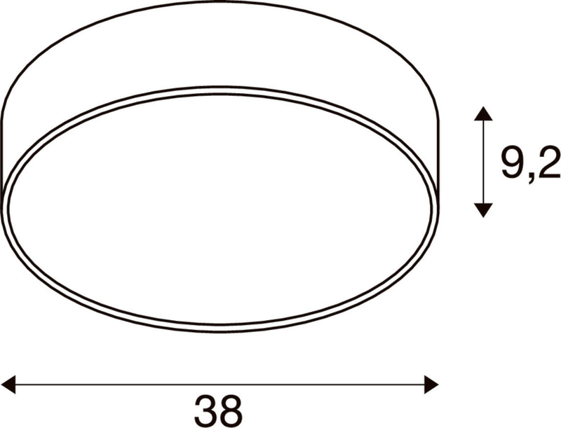 Dimensioned drawing of SLV MEDO® 40, wall- and ceiling-mounted light, round, 2700/3000/4000K, 20W, trailing-edge phase, 110°, black